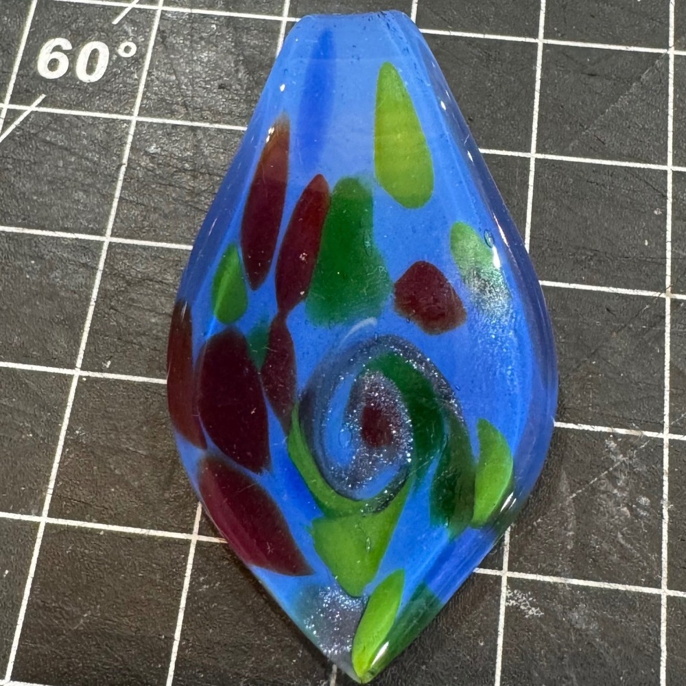 Handcrafted Fused Glass Pendant Blue Green Burgundy Swirl Teardrop Art Jewelry